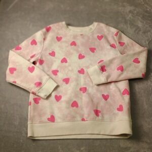 Cat & Jack Sweatshirt Girls 10-12 Pink Fleece Pullover Heart Print Valentines